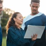 a female athletes' financial advisor doing her job