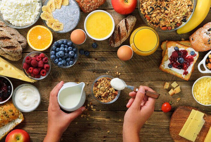 A good for breakfast for an athlete on a table