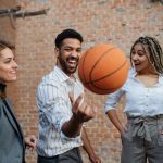 basketball professionals having fun with ball