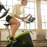 Woman on recumbent bike